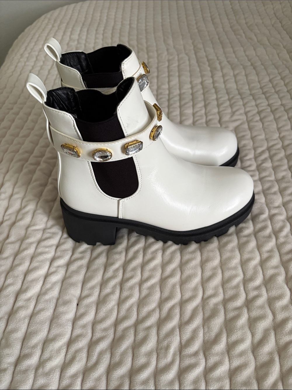 Forever 21 White Chelsea Jewel Strap Ankle Boots